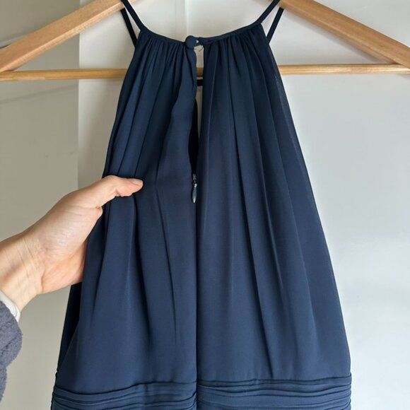 Bill Levkoff High-Neck Keyhole Chiffon Floor Length Bridesmaid Dress in Navy - Picture 7 of 13